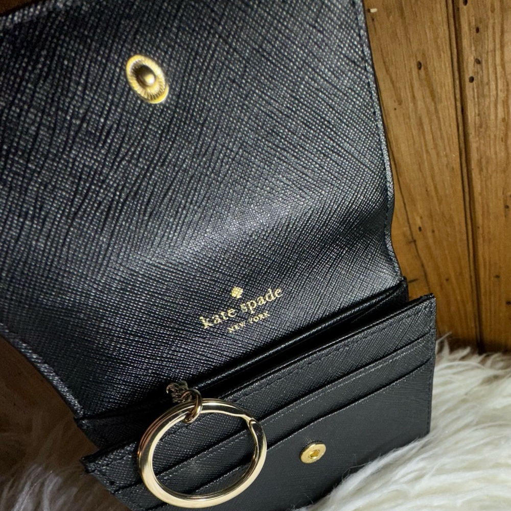 Kate Spade Black Saffiano Leather “Laurel Way” Small Snap Wallet Gold Hardware - Picture 10 of 10